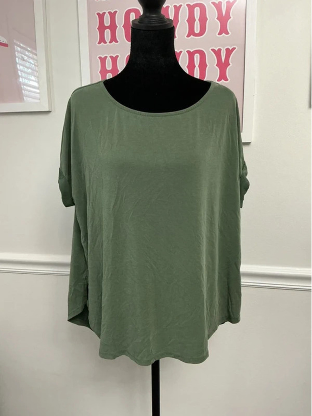 Olive Green boho Oversized Dolman Sleeve Top Women’s Size Large
